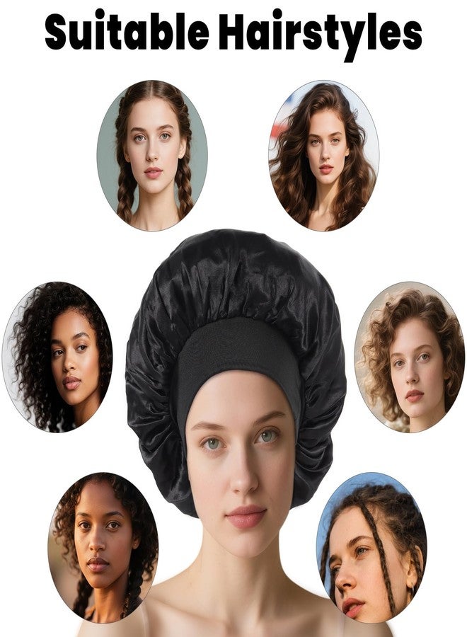 JOLYEAK Hair Bonnet for Sleeping,Satin Lined Bonnet,Double Layer Satin Bonnets,Sleeping Hair Cap for Women Men Dreadlocks Braids Curly Hair Shower Black - Image 3